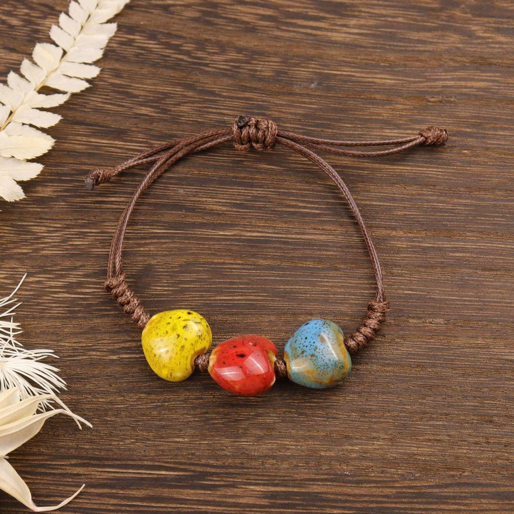Ethnic Floral Glaze Ceramic Beaded Bracelet - Retro Artistic Porcelain Design for Women