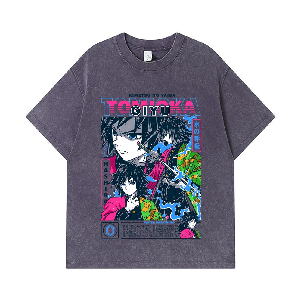 275 GSM Washed T-shirts 100% Cotton Demon Slayer V10 Tomioka Print Unisex Heavy Cotton T Shirt