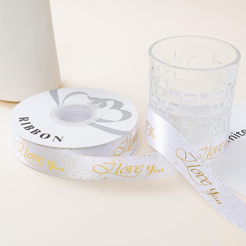 Hot Stamping Polyester Ribbon Floral Cake Packaging Satin Bow DIY Decorative Trim Confetti Ribbon