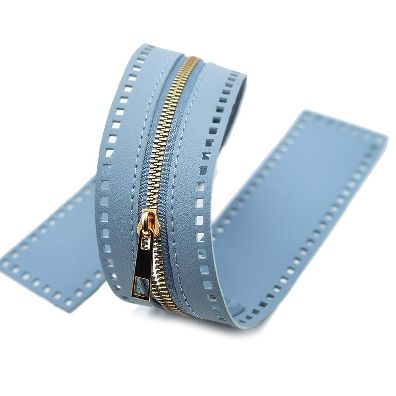 55cm Long PU Band Zippers Close-end Auto-lock Type Gold Color Metal Zipper DIY Bag Accessories