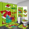 Christmas Green-Haired Pattern Shower Curtain Four-piece Set With 12 Hooks Polyester Waterproof Shower Curtain.