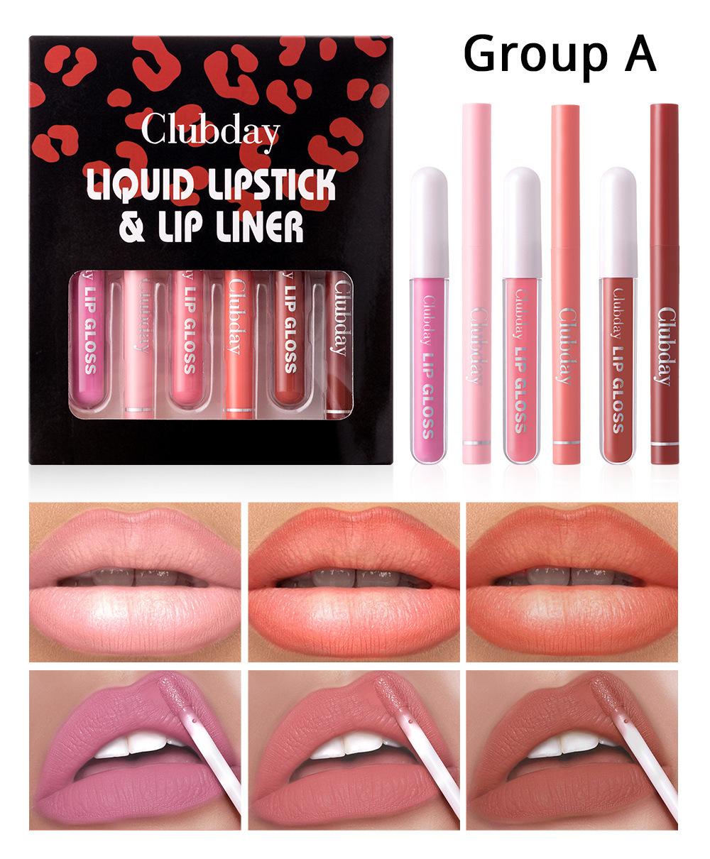

Clubday 1+1 Комбинированный набор Velvet Lip Gloss Outliner Lip Pen Стойкая водостойкая потовая бесцветная губная помада Nude Matte Жидкая помада для губ Макияж для губ A