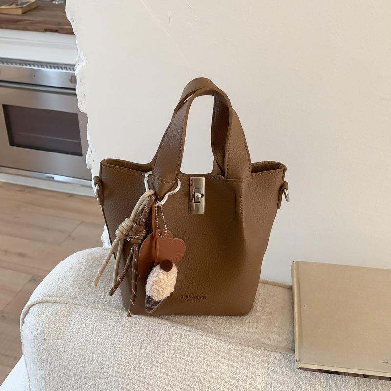 Single Shoulder Bag, Fashionable Handbag, High-end Bucket Bag, Women's Small Clutch Bag, Lychee Pattern Handbag