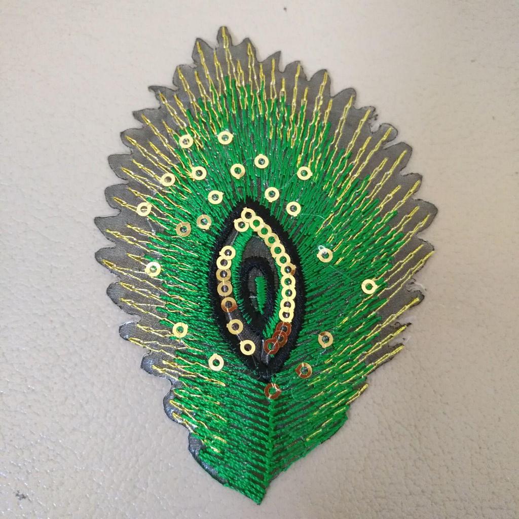 Peacock Feather Embroidered Sequin Patch for Dance Costume Hem - Self-Adhesive Fashion Decoration.