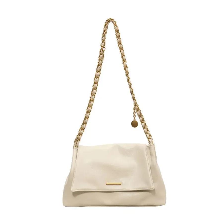 Soft PU Leather Tote Bag New Golden Chains Feminine High Quality Large Capacity Solid Shoulder Versatile Crossbody Bag