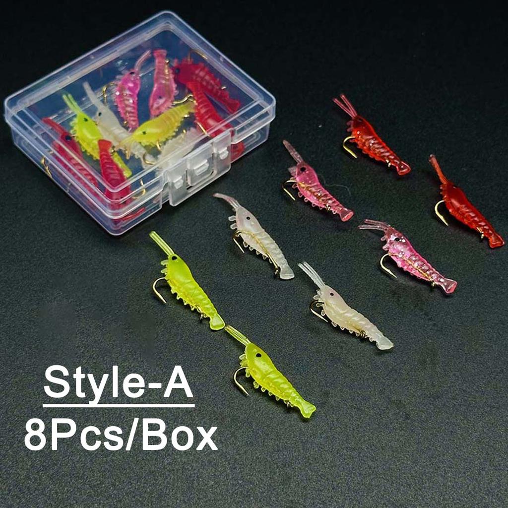 4Pcs/8Pcs-2 Styles(Multicolor&Yellow) Soft Shrimp Bait-Artificial Soft Prawn Lures with Hooks Fishing for Trout Carp Fishing Tackle Bait