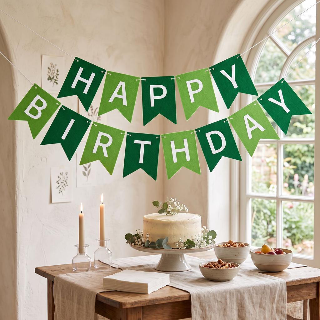 Small Birthday Party Bunting In Dark Green and Light Green for Party Decorations