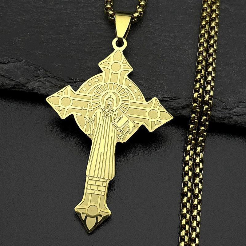 Trendy Personalized Stainless Steel Cross Saint Benedict Pendant Necklace