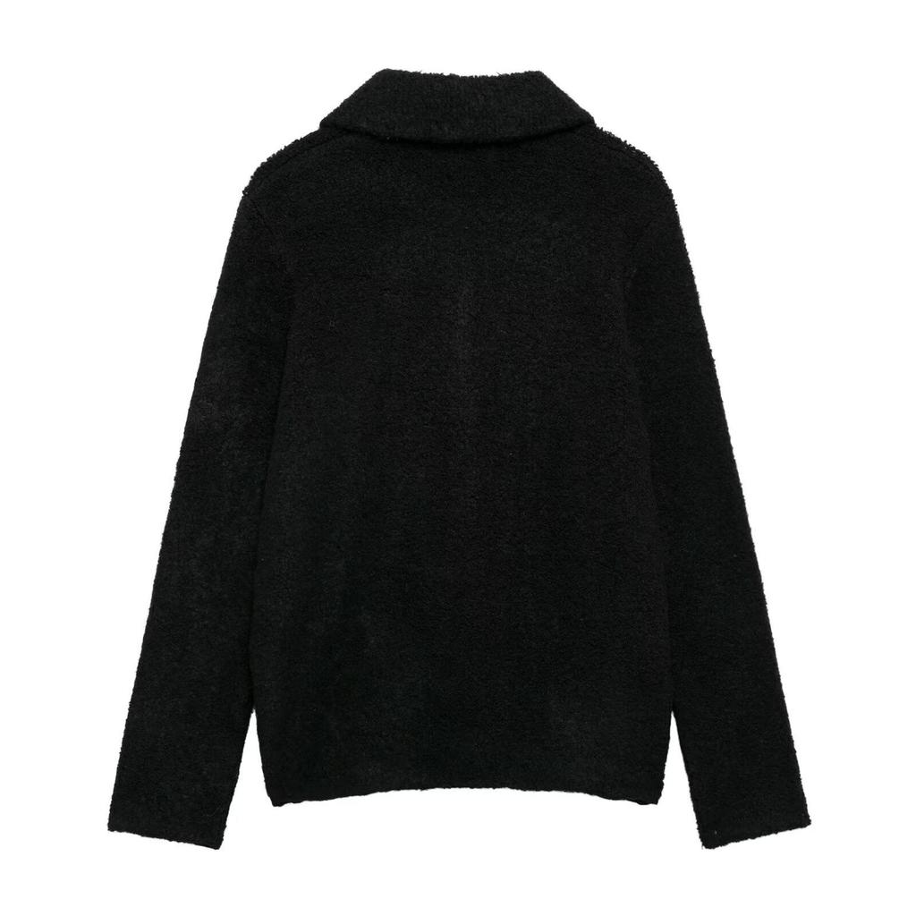 European & American Style Women's Faux Fur Knitted Cardigan with Floral Buttons