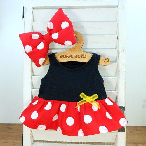 Cushu cush ShellieMay Kostüm, Duffy und Minnie Maus Outfit, Rotes Pünktchenkleid & Schleife, 43cm, Größe Klein