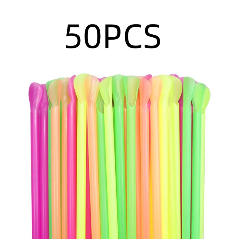 

50 шт. Ложки-соломинки для напитков Цветные Ложки для молочных коктейлей и смузи Питьевые соломинки для вечеринки, бара, дня рождения 50pcs
