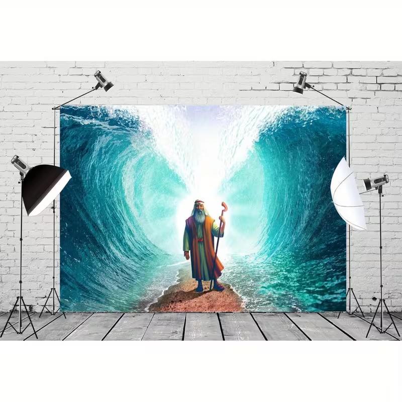 2D Moses & Wunder am Roten Meer Wandteppich, Christliche Bibelgeschichte Wandbehang für Schlafzimmerdekoration