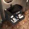 75cm Floating Bathroom Vanity with Integrated Undermount Ceramic Basin, Beveled Plywood Cabinet with Shelf and Drawer, Pre-assembled, Black Wood Grain