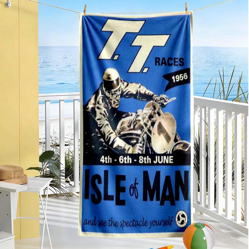 Isle Man Tt Beach Towel High Absorbency & Quick-Dry Comfortable Lightweight Suitable for Swimming, Gym, Camping, Yoga Vacation