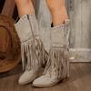 2025 Winter Women Fringes Thick Heel High Boots Suede Pointed Toe Outdoor Fashion Platform Shoes Willow Nails Pumps Women Shoes