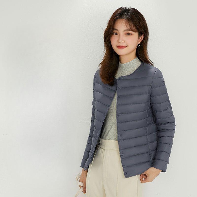Women's V Neck Long Sleeve Lightweight 90% White Duck Down Jacket Inner Liner Coat