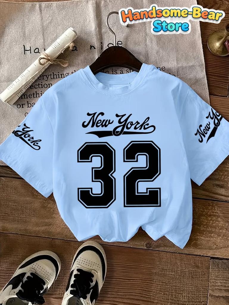 T-Shirt for Kids Girls' Number Digital Print Pattern Sports Style Round Neck Short Sleeve Football Jersey T-Shirt Girls Clothes