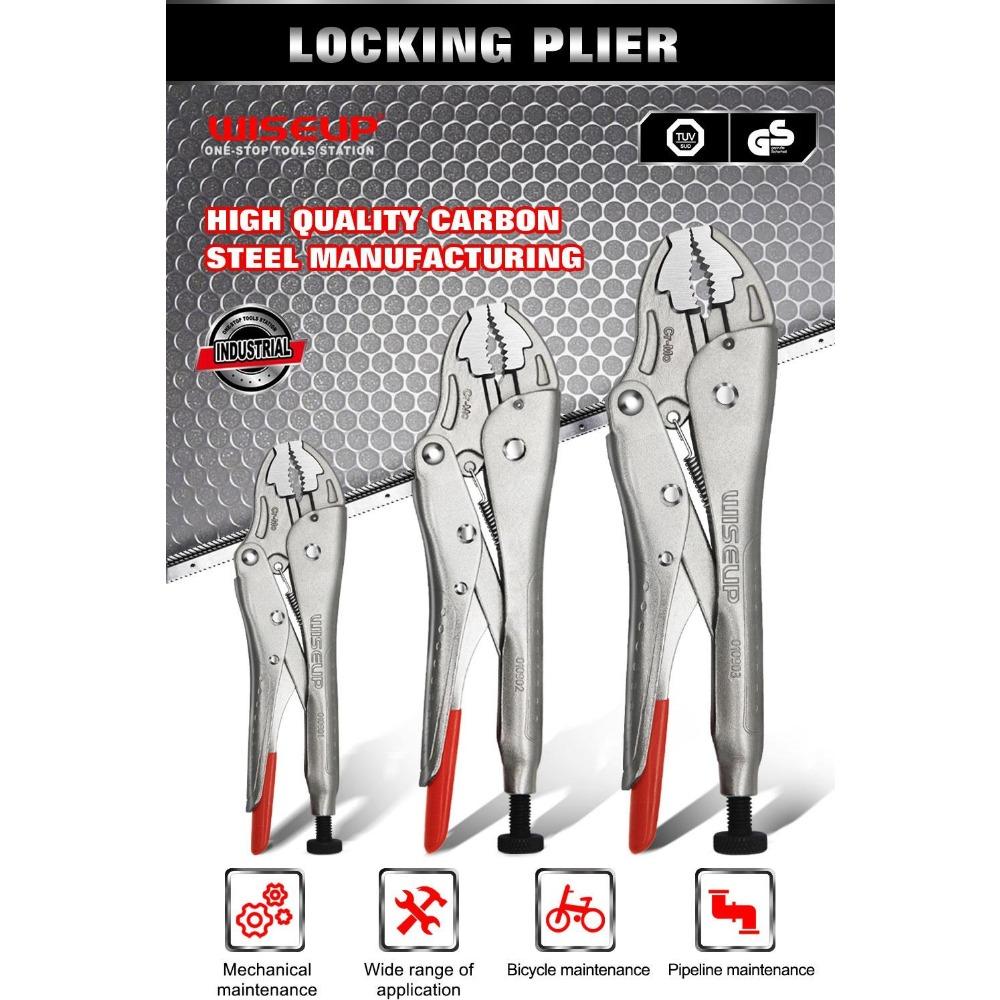 WISEUP 5" 7'' 10'' Curved Jaw Locking Plier Adjustable Nut Pliers Set For Water Pipe Car Mechanical Maintenance Home Hand Tools
