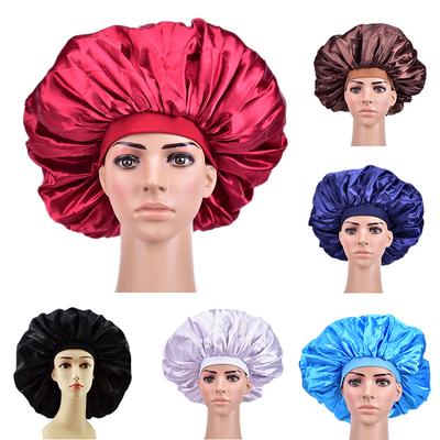 Extra große Satin-Schlafmütze für Damen, wasserdichte Duschhaube, Haarpflege-Haarhaube