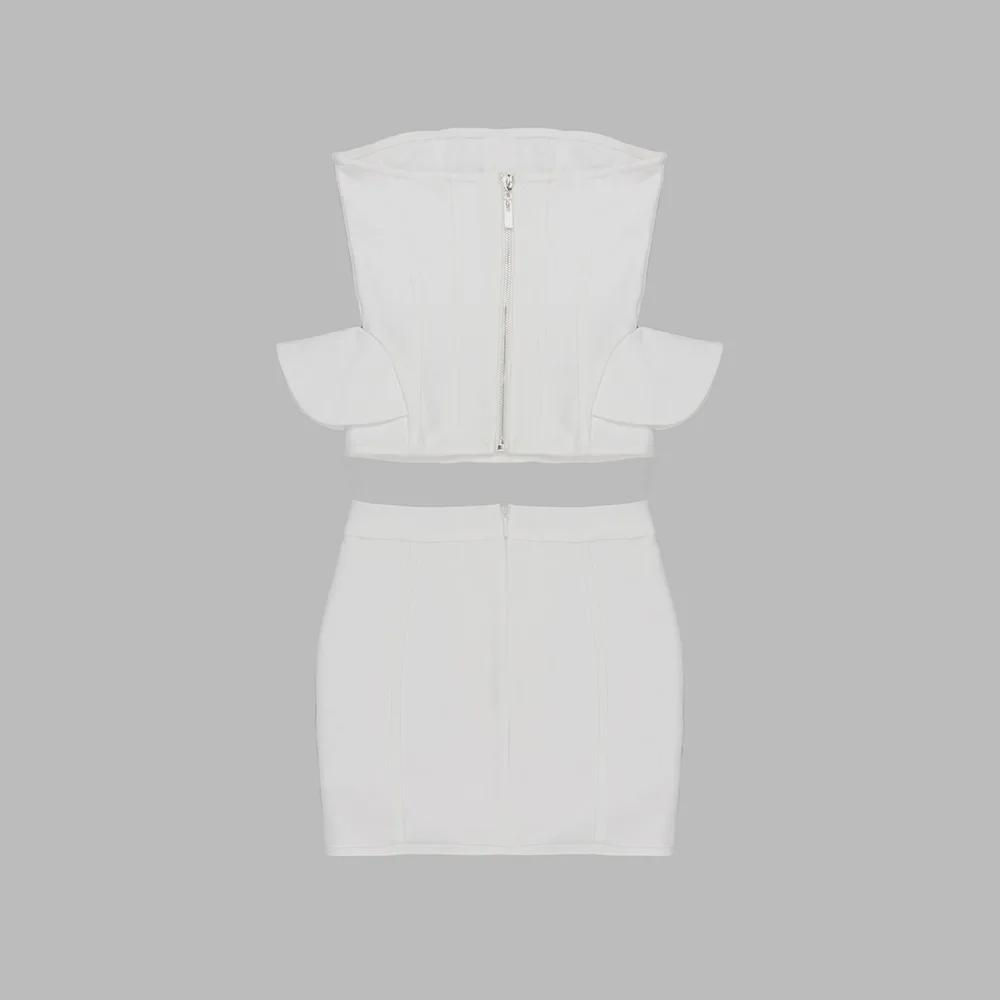 Women's Summer 2023 Corn Eyelet Tube Top & Shorts Two-Piece Set In White