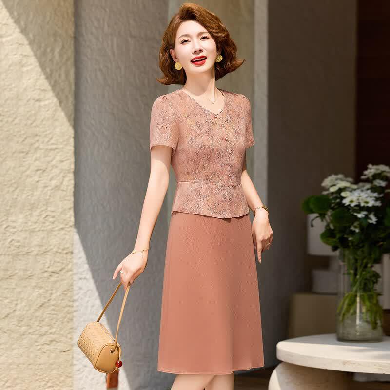Paster V-Neck Faux Two-Piece Slimming Midi Dress