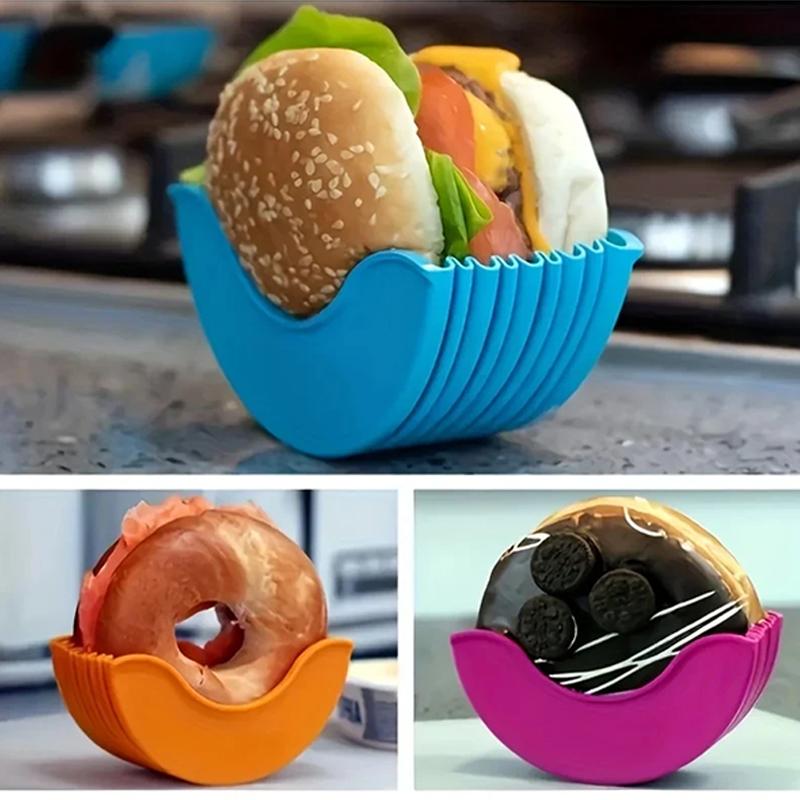 1pcs Scalable Silicone Burger Rack, Leak Proof Burger Fixing Box, Washable Sandwich Holder, Anti Sauce Artifact