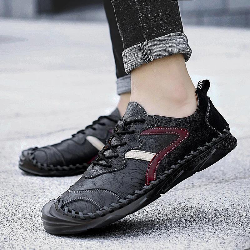 Men Durable And Waterproof Handmade Comfortable Classic Stylish Walk Work Travel Leather Flat Casual Shoes For All Seasons