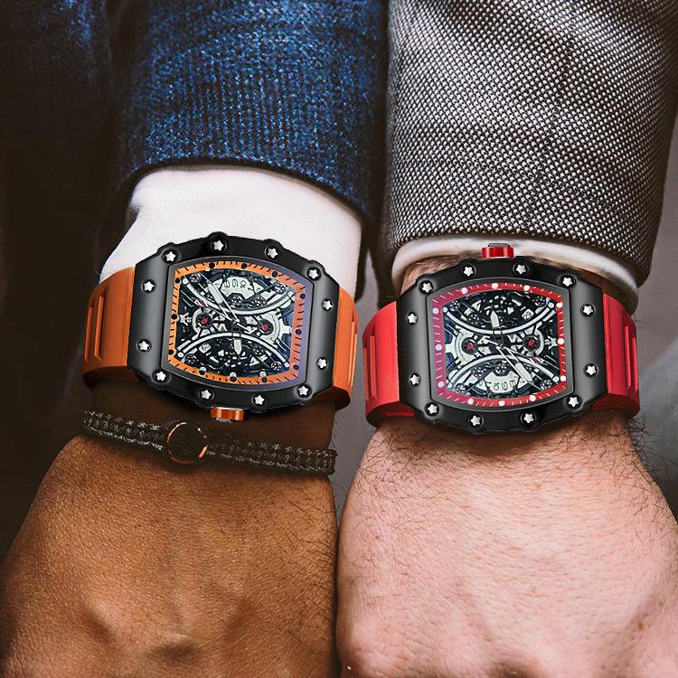 ZIDO Men's Luminous Waterproof Tonneau Quartz Skeleton Watch 1704