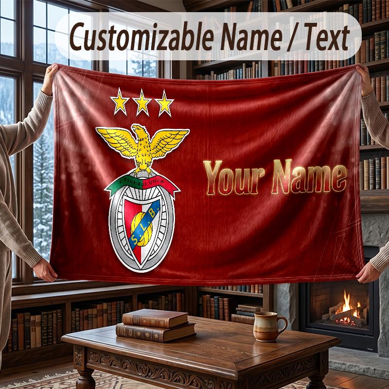 Personalisierte Flanell-Kuscheldecke mit Benfica FC Muster, Warme Heimdekoration