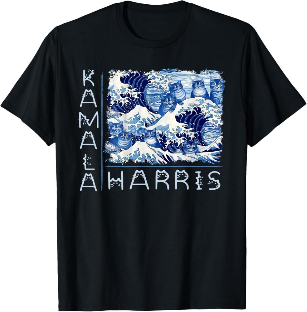 Blue Cats Wave For Kamala Harris Funny Cat Lady T-Shirt Unisex T-Shirt XL