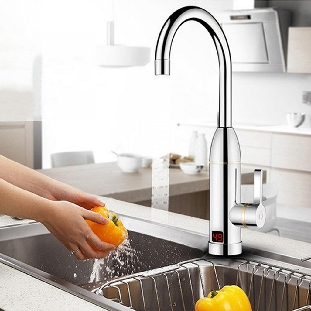 220V 50HZ 3000W Instant Electric Faucet Tap Hot Water Heater Home Stainless Steel Under Inflow LED Display Bathroom Kitchen