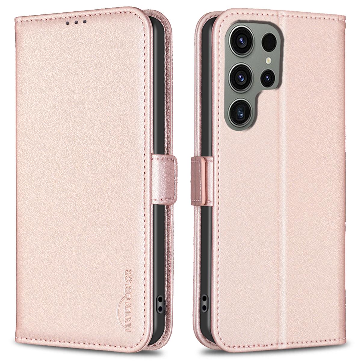 

BINFEN COLOR BF31 For Samsung Galaxy S25 Ultra Case with Wallet Stand PU Leather Flip Phone Cover Pink