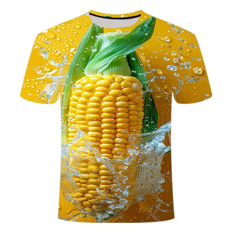 Sommermode Pflanze Gemüse Grafik T-Shirt Für Unisex Trend Lässig Melone und Frucht Blumen 3D Gedruckt Herren Kurzarm Tops