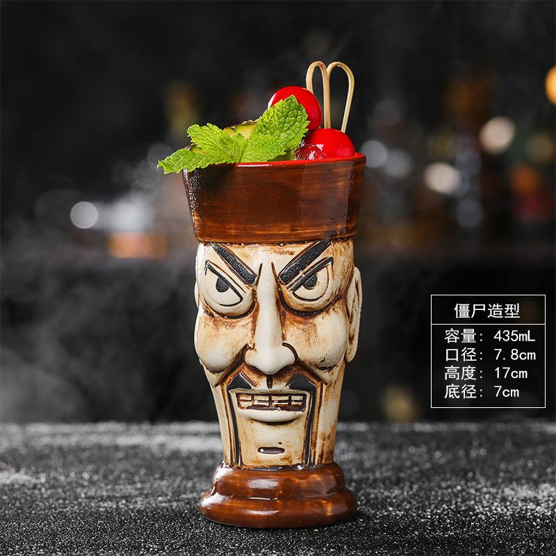 Tiki Mug Ceramic Cocktail Glass Tropical Hawaiian Bar Decor Drinkware Mixed Wine Cup Marine Skull Doll Statue Smoothie Beer Mug