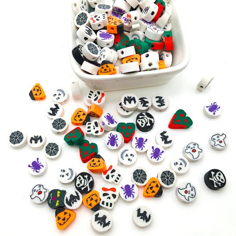 Diy Soft Pottery Bead Separation Mixed Color Fruit Cartoon English Letters Perforated Loose Beads, Sliced Bracelet Material