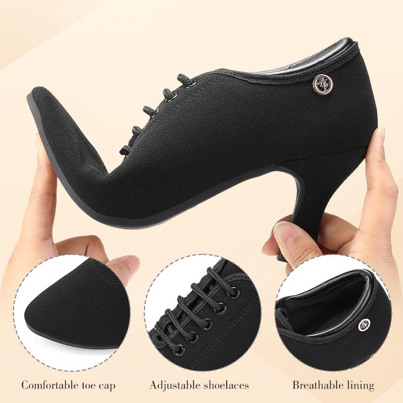 Women Black Oxford Cloth Modern Dballroom Dance Shoes Teachers Shoes Thin Heel 7CM