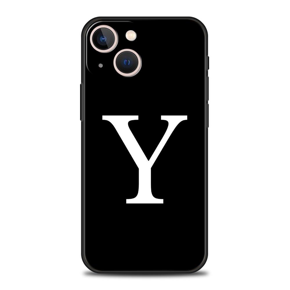 Luxury Phone Case For Apple iPhone 11 15 14 Pro MAX 12 13 7 8 Plus X XR XS MAX SE Black Cover Funda Initial Letter A Z Fashion