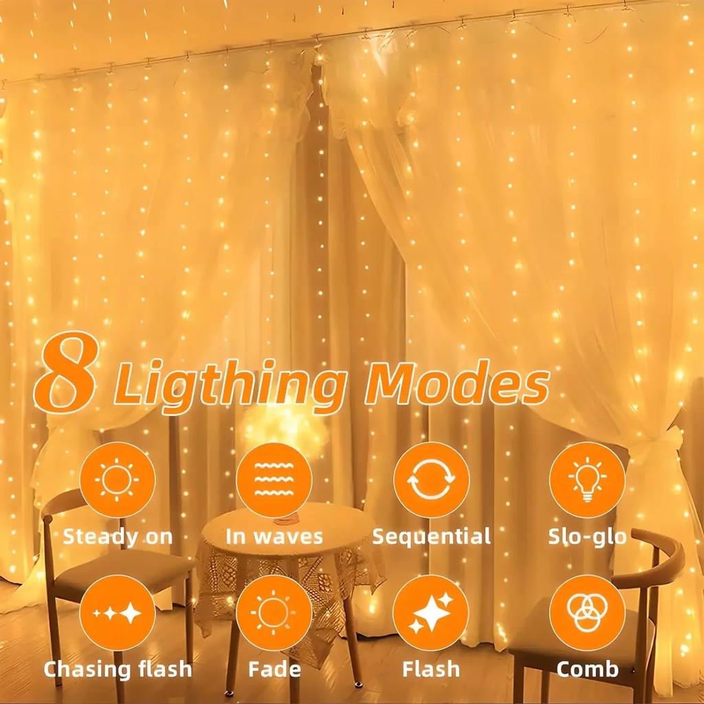 Solar Curtain String Lights Outdoor Waterproof 8 Lighting Modes Curtain Fairy Lights For Wedding Party Decoration