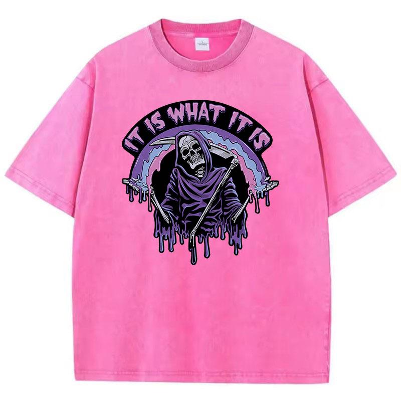 T-shirt teschio T-shirt in cotone lavato retrò T-shirt grafica fumetto Streetwear casual Primavera Estate t-shirt divertente