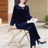 2pcs Pants Suit Autumn Women's Loose Plus-size Velvet Blouse High-waist Velvet Pants Two-piece Set