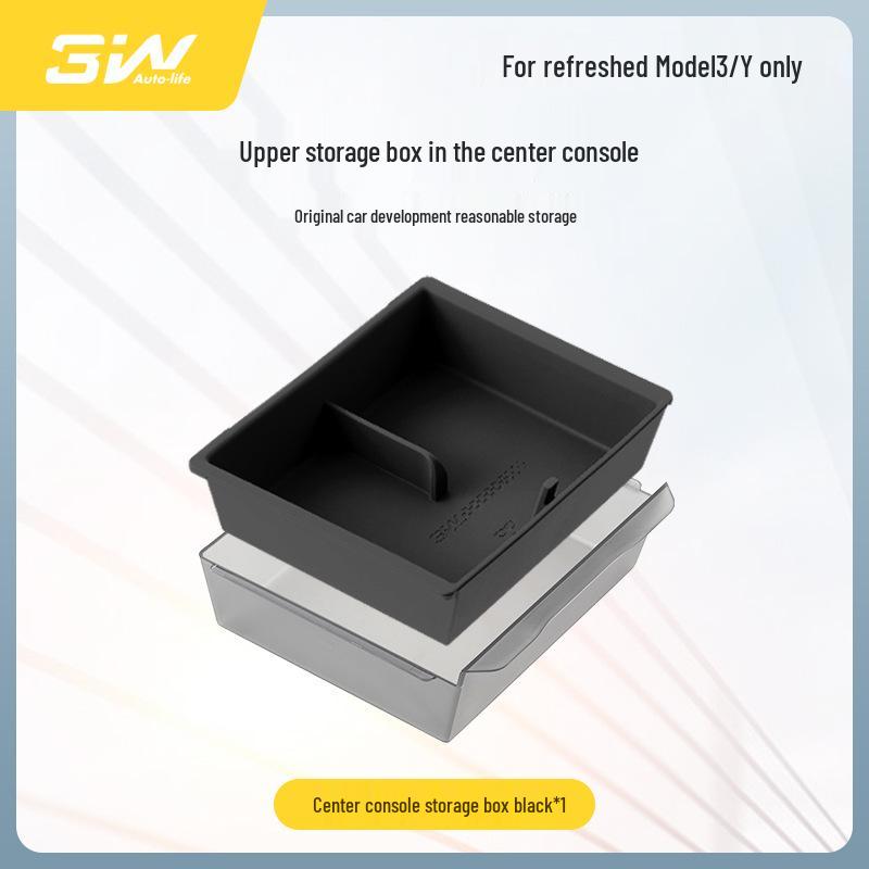 3W Silicone Pad for Tesla Model 3/Y Center Console Armrest, Dual Layer Storage Box