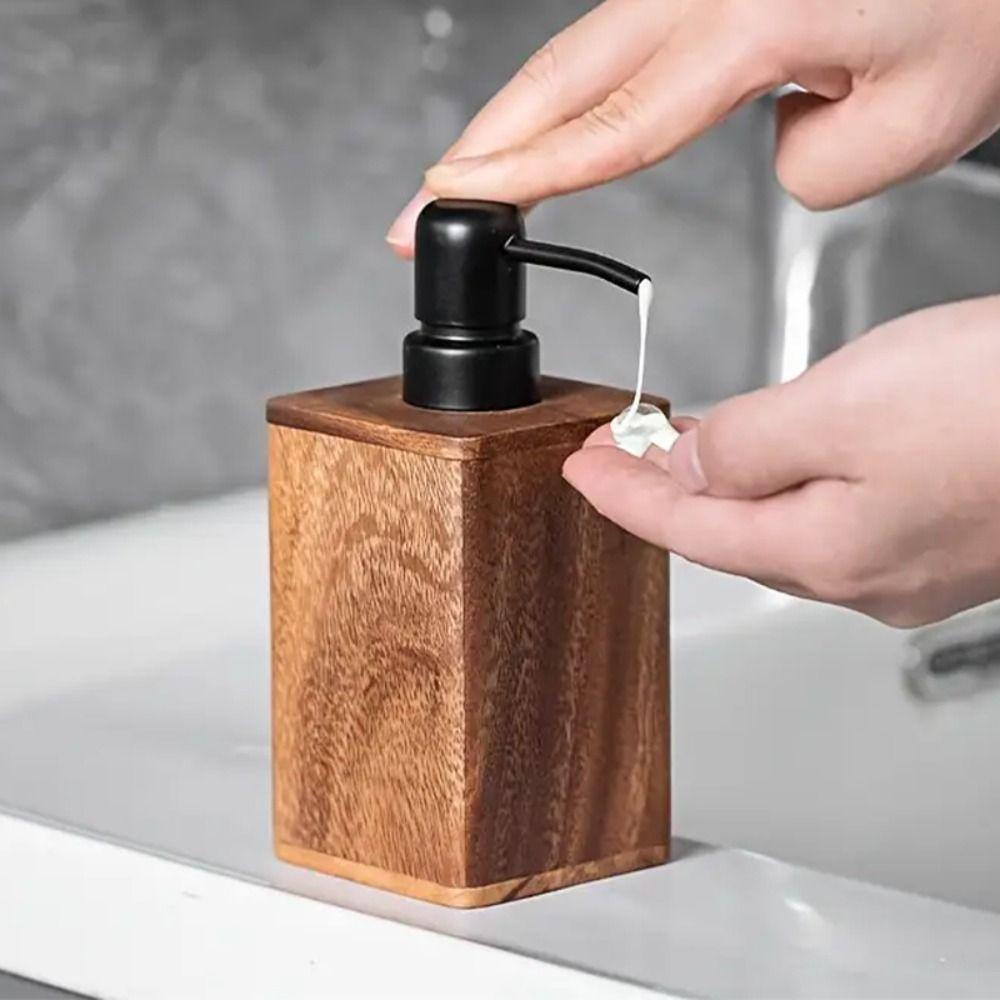 Luxury Walnut Wood Soap Dispenser Push-Type Large Capacity Lotion Bottles 200/400ml Shampoo Bottles for Hand Soap Shower Gel