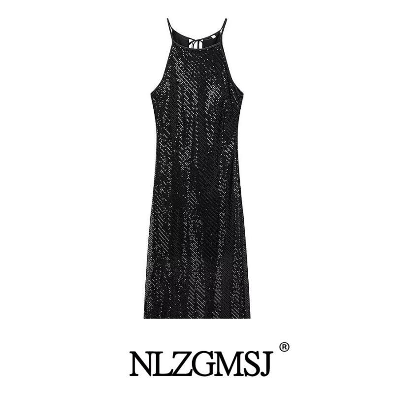 2025 Winter European & American Style Sequin Slimming Camisole Dress S