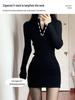 Women's Black Slim-Fit Dress with Coat - 2026 Autumn/Winter High-End Cinched Waist Little Black Dress