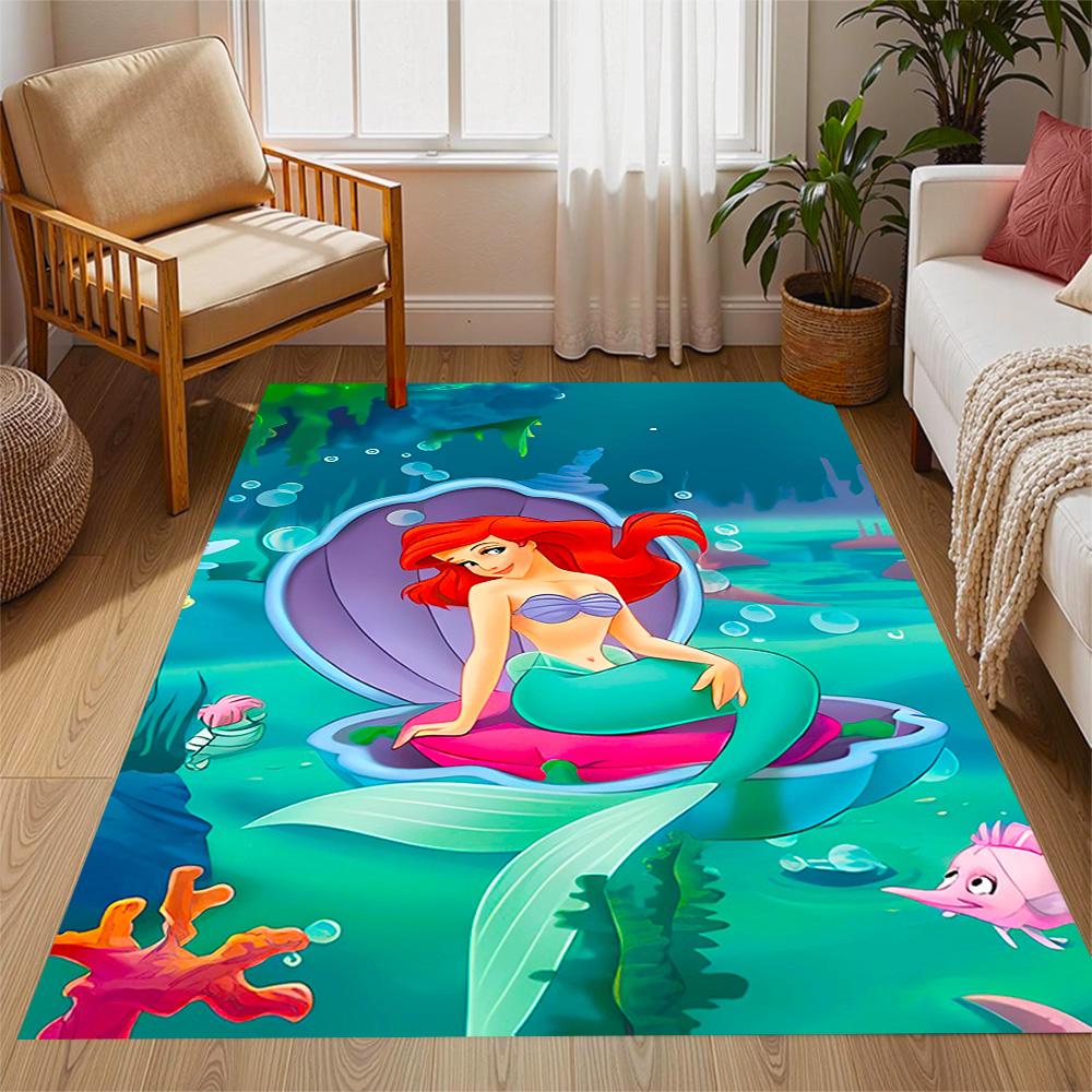 Underwater Mermaid Adventure Disney Cartoon Theme Anti-Slip Rug - Polyester, Home Decor, Suitable for Bedrooms, Living Rooms, Doorways, and Studios
