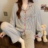 Spring Autumn Pajamas Women's Long Sleeve Trousers Cardigan Striped Sleepwear Loungewear Two Piece Set Ladies Nightwear Homewear