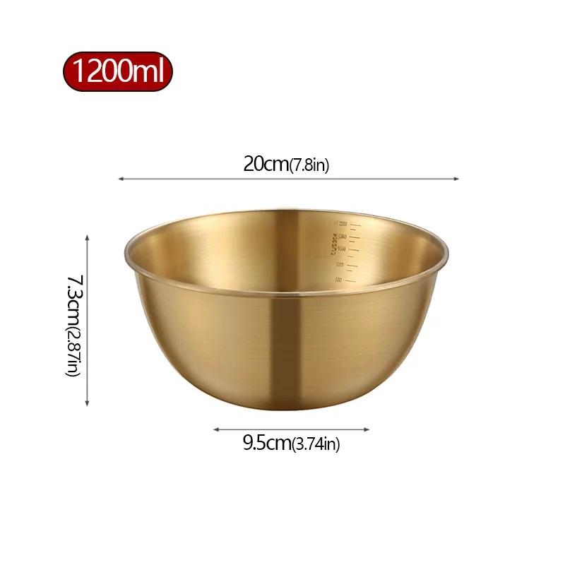 Golden Silver Salad Bowls Large Capacity Stainless Steel Korean Soup Rice Noodle Ramen Bowl Tableware Food Container Utensils