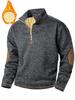 Autumn New Men's Casual Quarter Zip Fleece Lined Sweatshirt with Elbow Patches Solid Color Warm Sportswear Male Fashion Outerwear
