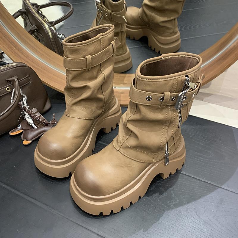 Krótkie botki typu Martens damskie 2025 jesień i zima nowe brytyjski styl gruba podeszwa grube obcasy retro motocyklowe krótkie botki