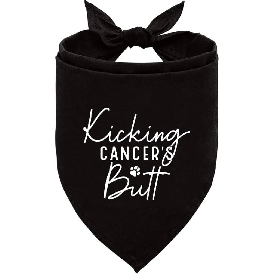 Beating Cancer Dog Bandana, Kicking Cancers Butt Dog Bandana, Beat Cancer Pet Triangle Scarf, Black Dogs Bandanas, Accessories for Small Medium Pet чёрный
